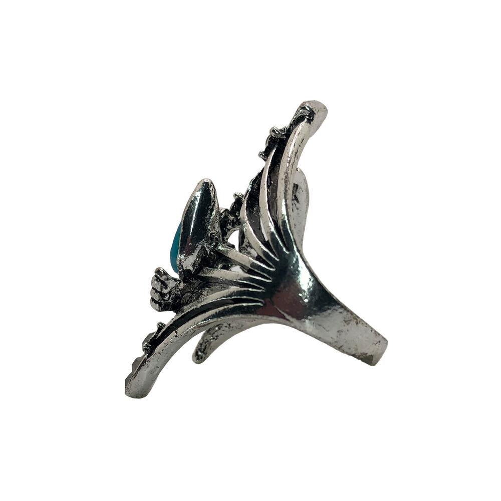 Silver Butterfly Rhinestone Statement Ring - Size 8 - Picture 4 of 7